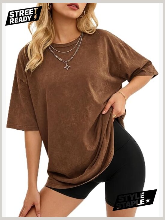 Tops - Oversized Y2k Vintage Crew Neck Short Sleeve Tee Comfy Loose Fit